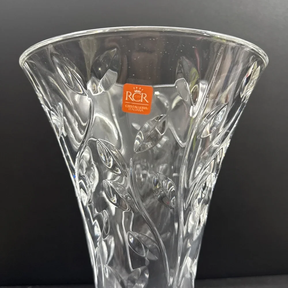 RCR Royal Crystal Rock Laurus Clear Lead Vase Made in Italy LARGE 12